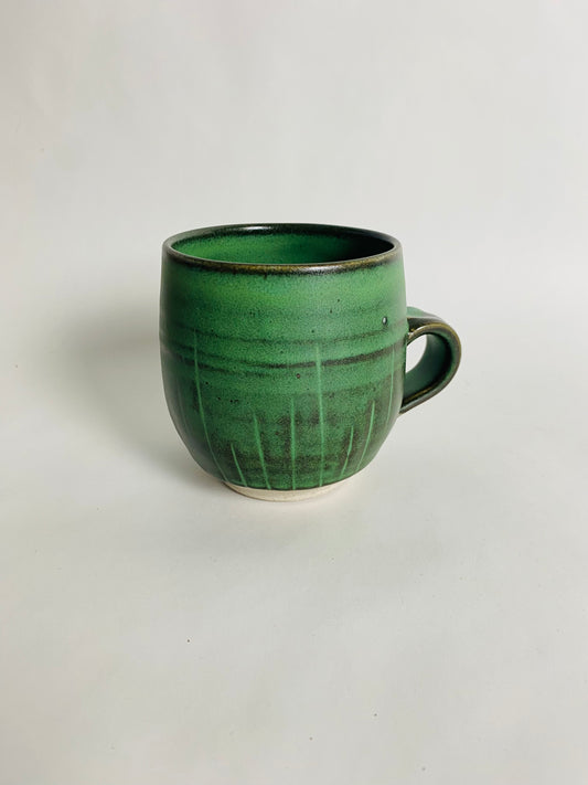 Forest Green Stoneware Mug with Lines