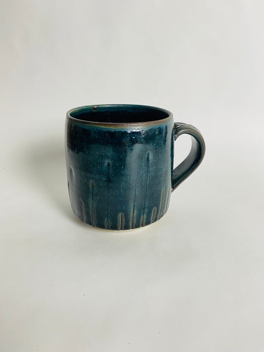 Mug in a Midnight Blue Glaze with Lines